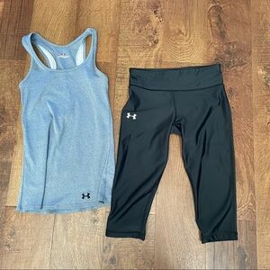 Under armour women’s gray/white tank & cropped black compression leggings